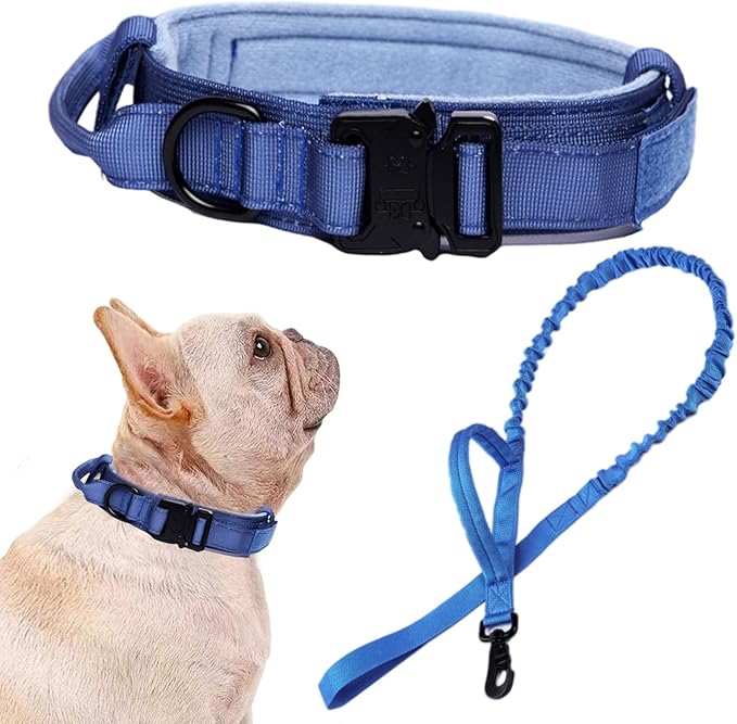 Xqpetlihai Tactical Dog Collar and Leash Set Adjustable Military Nylon Dog Collar with Control Handle and Heavy Duty Metal Buckle for Large Dogs(Dark Blue S