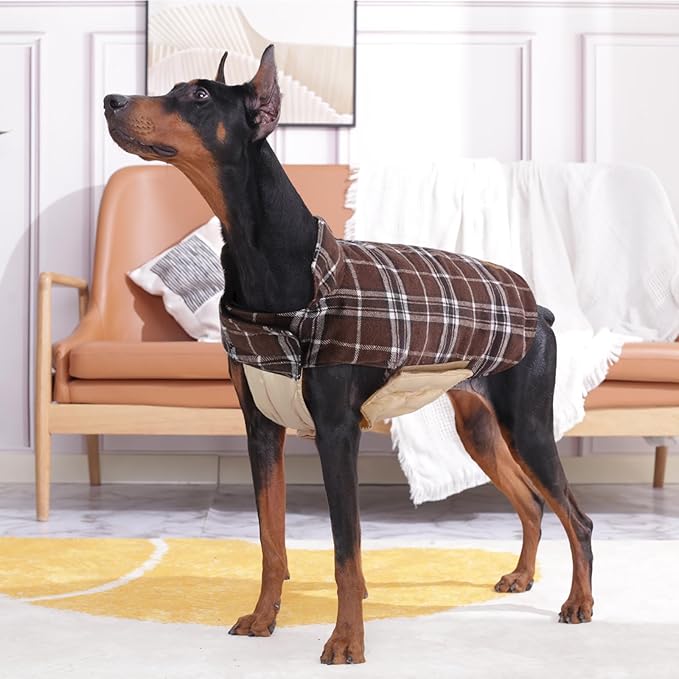 Kuoser Waterproof Dog Coat, Reversible Dog Jacket for Medium Dogs, Adjustable Durable Doggie Winter Coat Warm Puppy Cold Weather Apparel from Small to Large Breed, Brown M