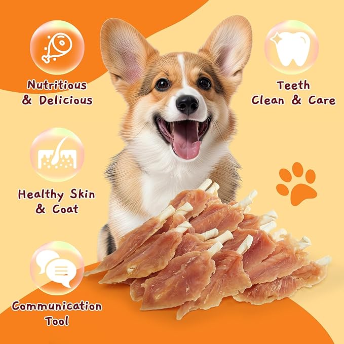 Jungle Calling Dog Treats, Chicken Jerky Wrapped Rawhide Chew Sticks, Long Lasting Chewing Snacks, Hip and Joint Supplement for Dogs with Glucosamine & Chondroitin, 10.6 oz