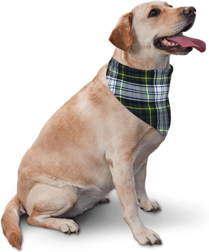 Pet Triangle Scarf, Plaid Tartan Clan Gordon Scottish Green White Bandana for Cats Dogs, Pet Clothing Accessory for Small to Large Pets