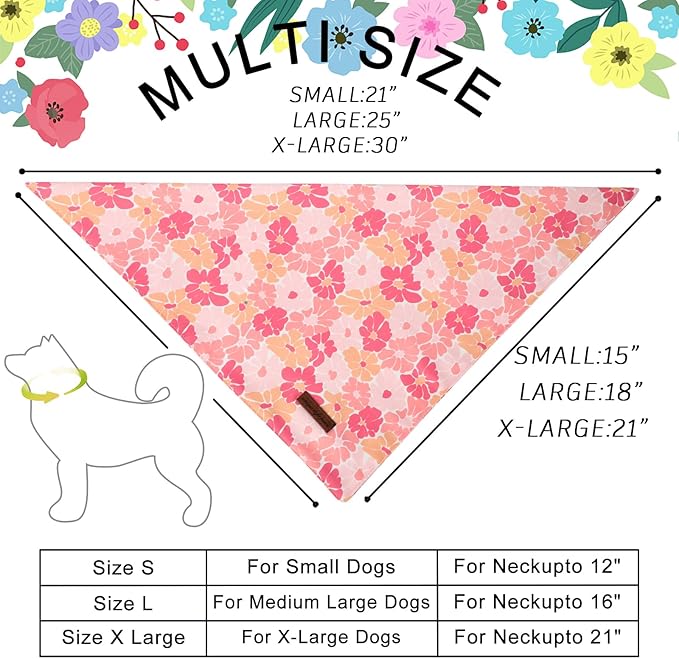 Unique Style Paws Dog Spring Bandanas 2Pcs Washable Cotton Triangle Summer Rose Daisy Flower Puppy Scarfs for Small Medium Large Dogs and Cats