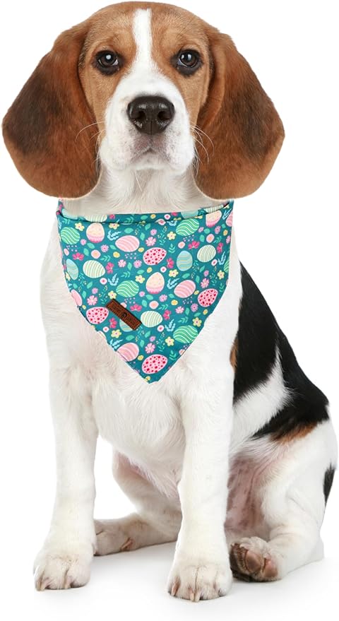 Lionet Paws Easter 2pcs Dog Bandanas, Pink Cute Rabbit Egss Dog Scarf Bib Premium Fabric, Happy Easter Green Bandanas for Small Medium Dogs Pets