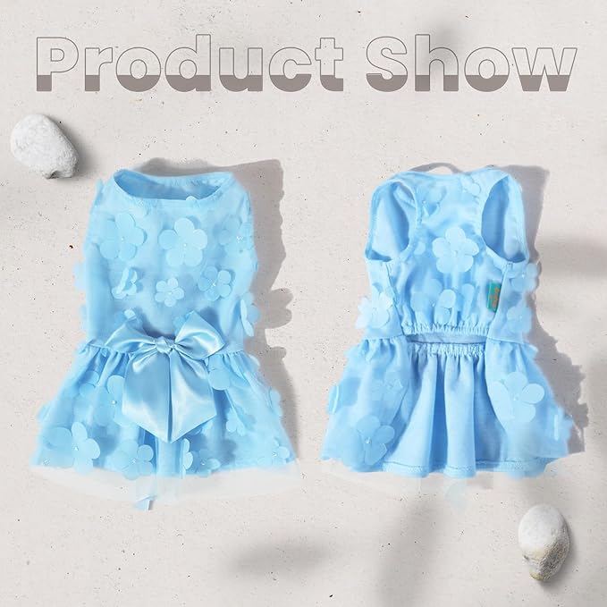 Laifug Dog Dress Puppy Print Princess Dog Dress Cute Party Wear (Blue, M)