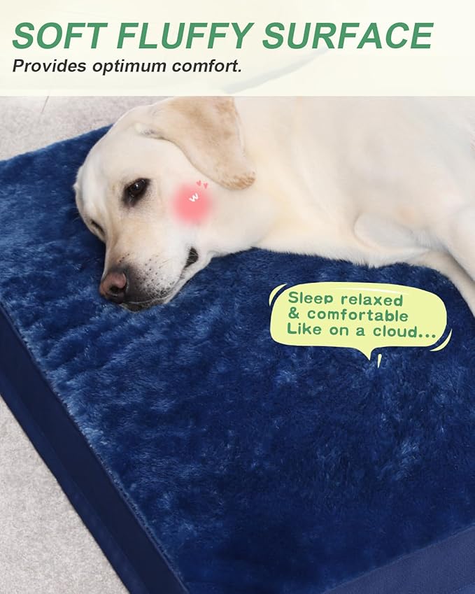 KSIIA Orthopedic Extra Large Dog Crate Bed, Waterproof, Plush, Washable, Deluxe with Egg Crate Foam & Removable Cover, 47 x 29 Inch, Blue