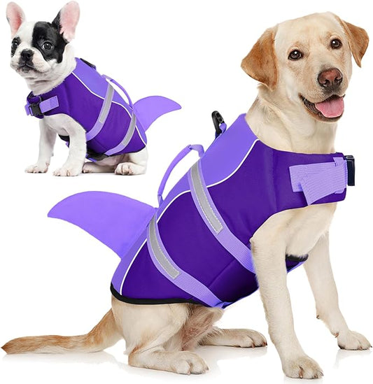 AOFITEE Dog Life Jacket Small, High Flotation Shark Dog Life Vest, Reflective Dogs Lifesaver for Swimming Boating, Ripstop Dogs Swimming Vest with Rescue Handle and High Buoyancy, Pet Swimsuit, S