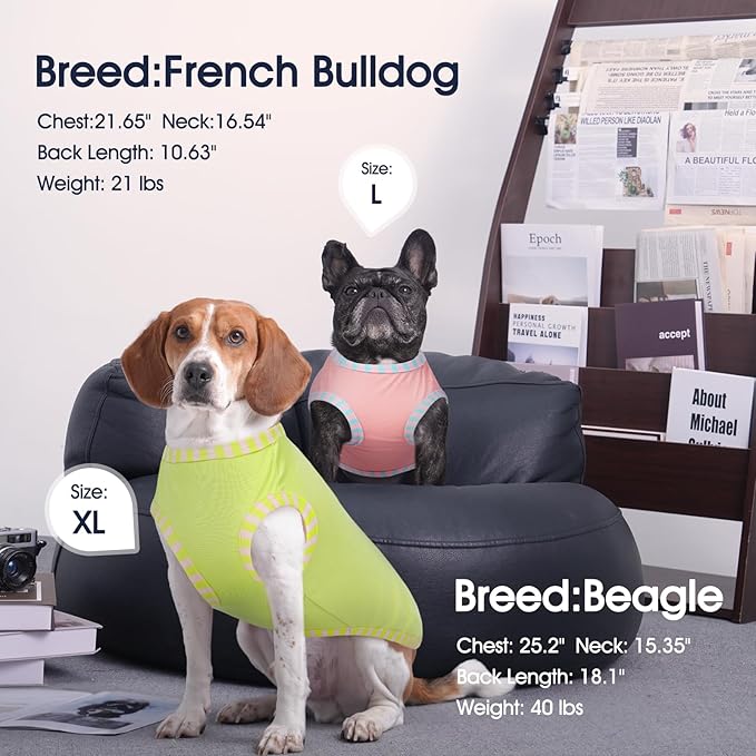 IECOii 2 Pack Dog T-Shirts,Stretchy & Comfortable Pet Summer Tank Top Clothes,Fade-Resistant, Easy to Put On – Machine Washable Tshirts for Medium Breeds Dogs,Pink+Green,XLarge