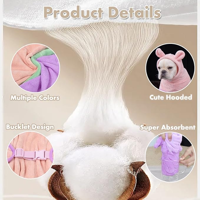 Dog Bathrobe, Microfiber Fast Drying Absorbent Hooded Bath Towel for Puppy Small Medium Large Dog Cat(Green,S)