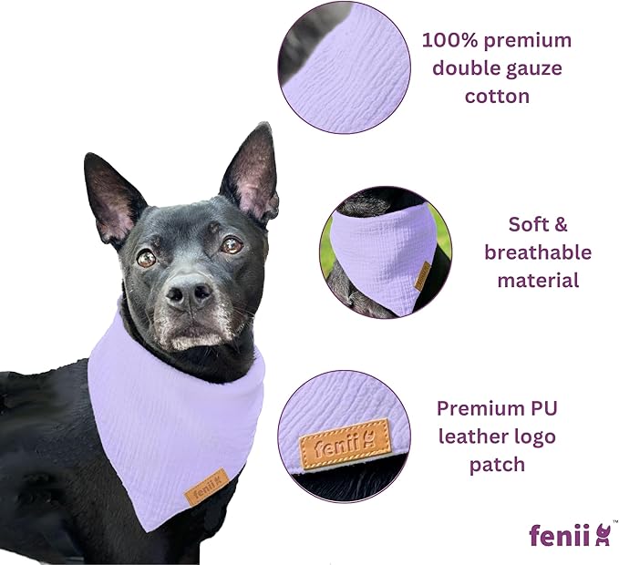 Premium Cotton Dog Bandanas - 2 Pack - Adjustable Fit - Washable - for Small, Medium & Large Breeds - Girl & Boy Dog Accessories - Multiple Sizes (Ocean Blue & Lavender Mist, Large)