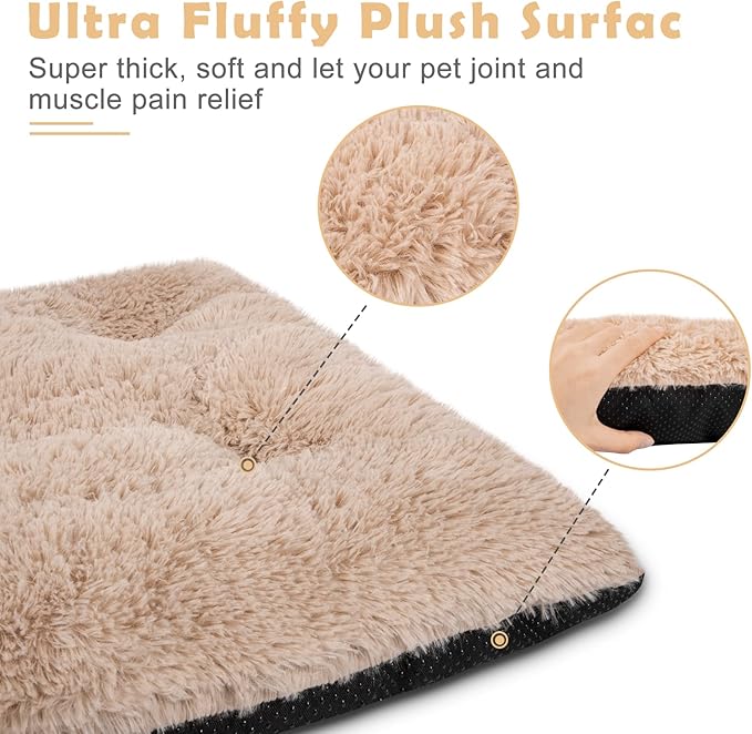JOEJOY Large Dog Bed Crate Pad, Ultra Soft Calming Dog Crate Bed Washable Anti-Slip Kennel Crate Mat for Large Medium Small Dogs, Dog Mats for Sleeping and Anti Anxiety,35" x 23", Beige