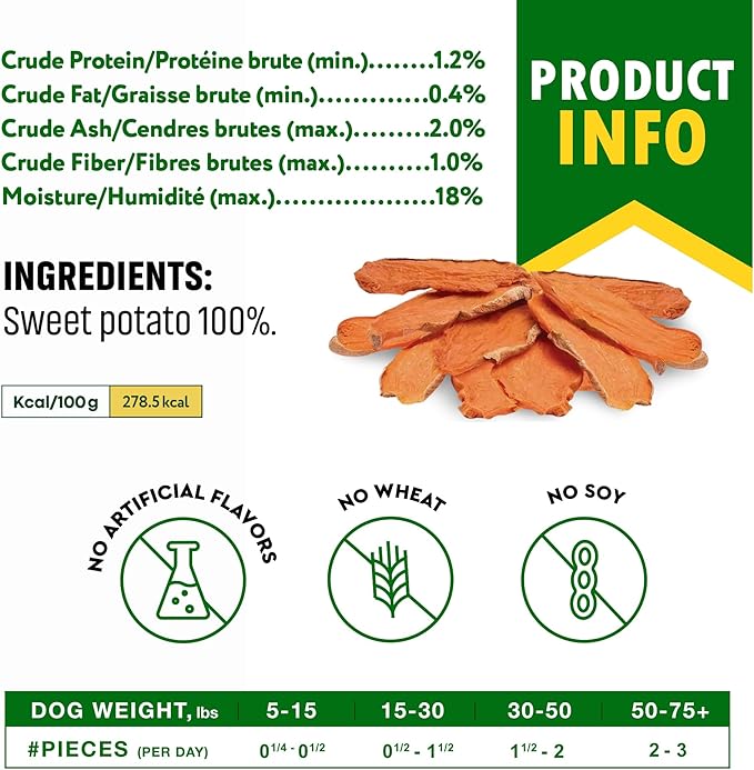 Dog Treats Sweet Potato Chips 11 oz - All Natural Pet Snack Chews - Grain Free & Human Grade Dried Snacks in Bulk - Best Jerky for Training Small & Large Dogs