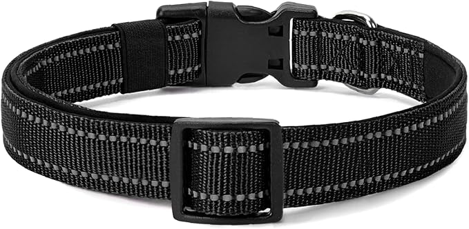 Reflective Dog Collar Padded with Soft Neoprene Breathable Quick Release Basic Dog Collars for Large Dogs Black Boy Girl
