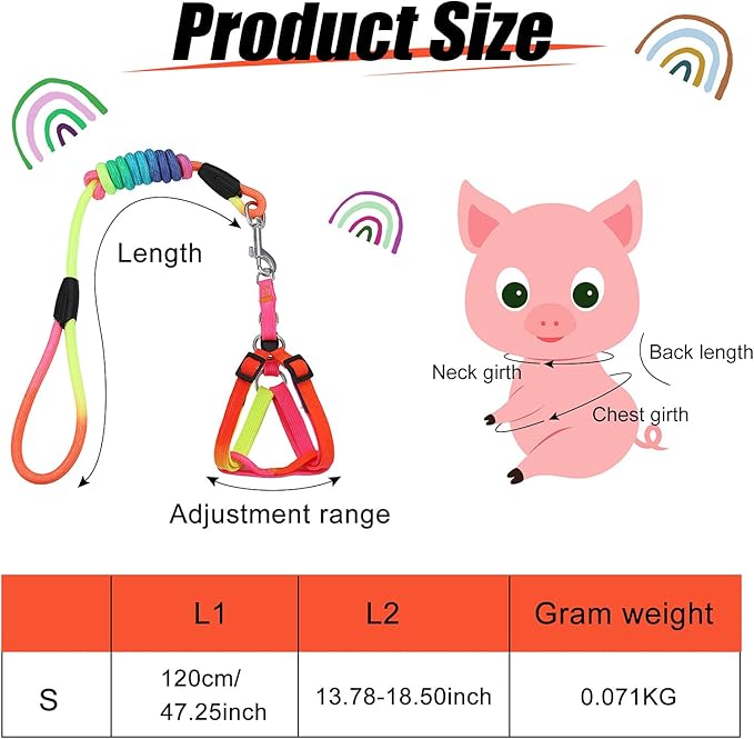 Frienda 2 Pcs Mini Pig Harness Leash Adjustable Small Pet Supply Mini Pig Walking Harness and Leash for Hog Piggy Ferret Rabbit Dog Cat and Other Small Animals Walking Training Jogging