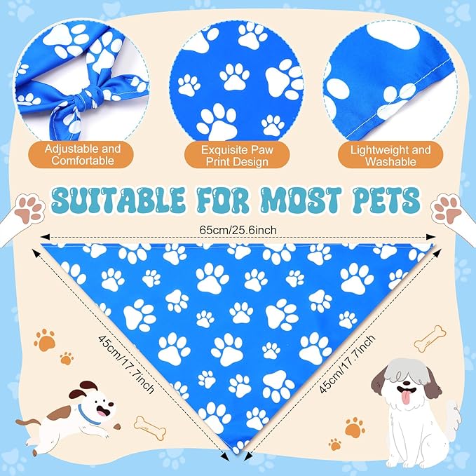 Sanwuta 50 Pcs Paw Print Dog Bandanas Bulk Colorful Paw Bandanas for Dogs Pets Triangle Kerchief Bib Scarf for Puppy Small Medium Large Pets Costume Accessories