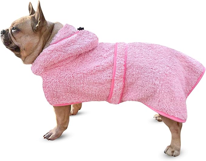 Bienbee Soft Dog Bathrobe,Super Absorbent & Quick-Drying Dog Robe with Hood, Cozy Drying Coat for After Bath, Pink M