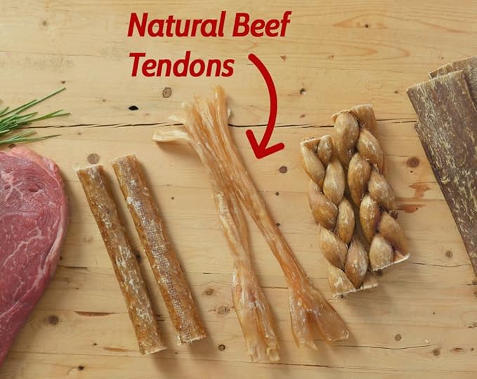 Pawstruck Natural 7-9” Beef Tendon Chew Sticks for Dogs – Premium Rawhide-Free, Single Ingredient, High Protein, Low Odor Dental Treat – 10 Count – Packaging May Vary