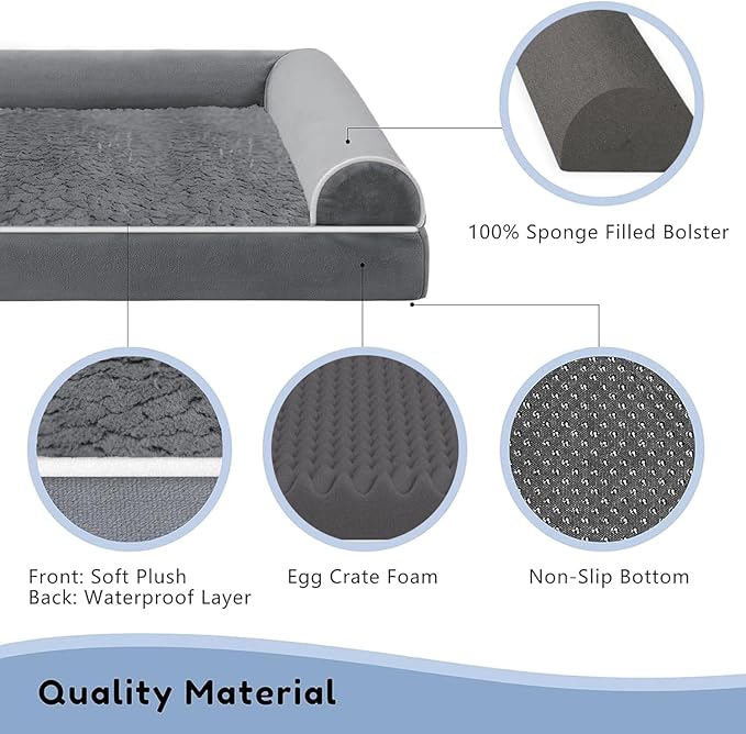 WESTERN HOME Orthopedic Dog Beds for Large Dogs, Foam Pet Sofa with Waterproof Lining, Removable Washable Cover and Nonskid Bottom, Dog Couch Bed for Comfortable Sleep,Dark Grey