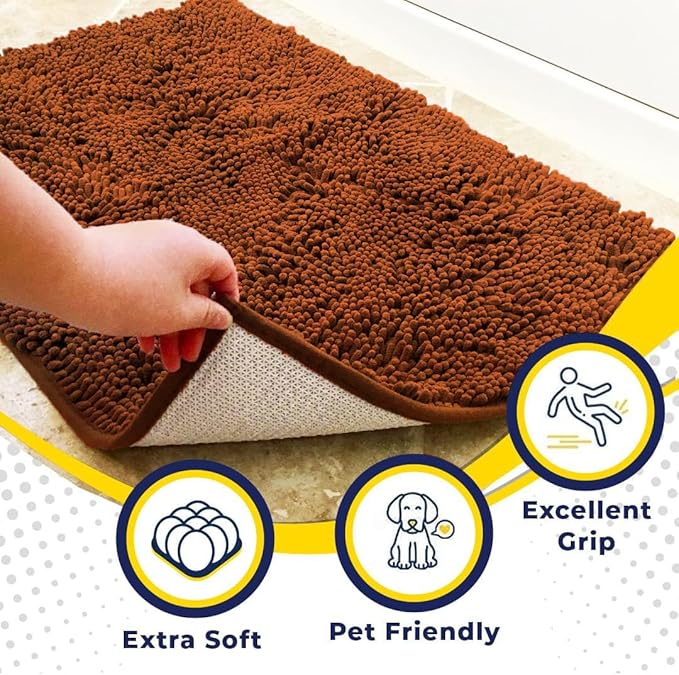 Muddy Mat® Shown on TV – Super Absorbent Microfiber Dog Door Mat for Muddy Paws, Non-Slip Washable Pet Rug, Quick Dry Chenille Entryway Carpet, Machine Washable Indoor Outdoor mat, Orange 72"x48"