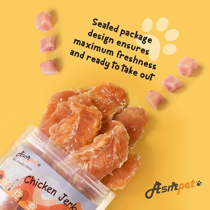 ASMPET Chicken Jerky Dog Treats, Natural Dog Treats Made with Real Breast Healthy Low Fat for Small Dogs Medium Dogs 1% Taurine High Protein No Artificial Flavors