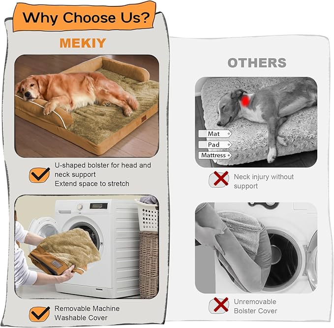 Large Dog Bed Orthopedic Washable, Dog Beds for Large Dogs, Washable Cover Removable Bolster and Non-Slip Bottom Jumbo Orthopedic Orange Dogs Beds, XXLarge Extra Large Dogs