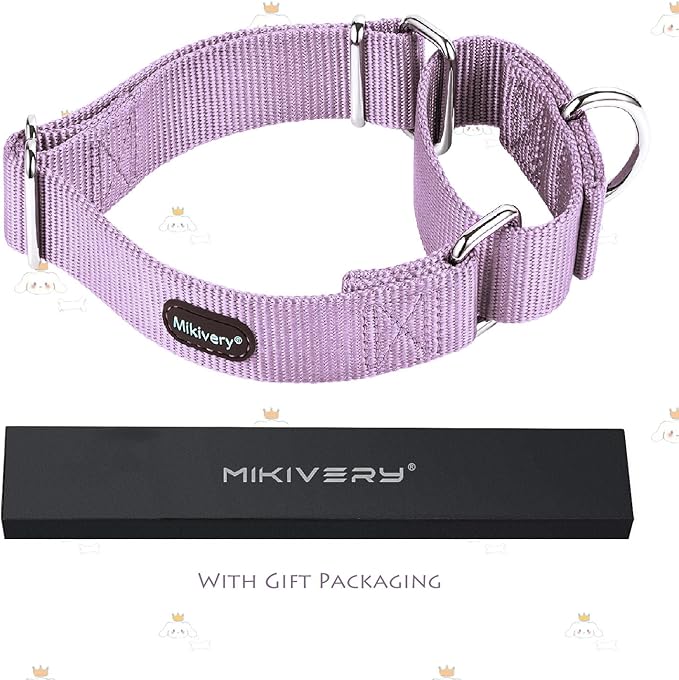 Mikivery Martingale Dog Collar Nylon Adjustable and Safety Training Metal Buckle Dogs Collars for Small Medium and Large Breed(Violet,L)