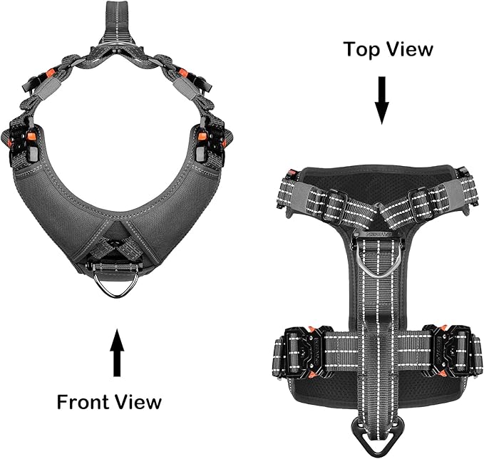 ICEFANG Dog Strap Harness with 4 x Metal Buckles,for Medium Sized Dog,K9 Vest,Y-Shape Chest,Adjustable Pet Harness,No-Pull Front Leash Clip (Medium (Pack of 1), Grey)