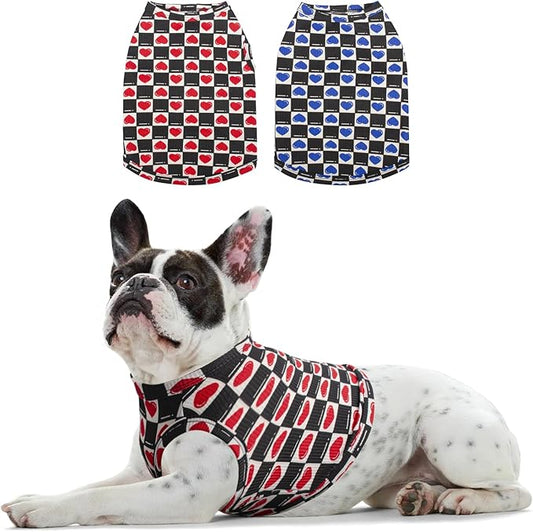 Dog Shirts Quick Dry Summer Cooling Love Heart Printing Dogs T-Shirt,Red+Blue XXL