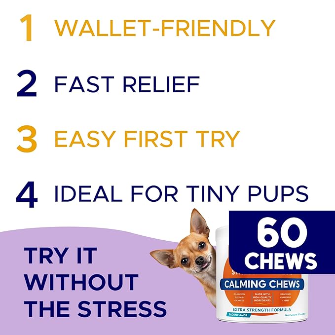 Advanced Calming Chews for Dogs - Hemp Treat + Melatonin + Valerian - Relaxing Bites - Calming Care - Anti-Anxiety & Stress Relief - Made in USA - Calm, Sleep Aid, Storms - 60Ct