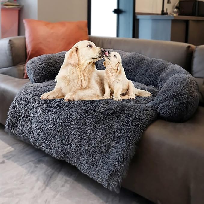 Tinaco Luxurious Calming Dogs/Cats Bed Mats, Washable Removable Couch Cover, Plush Long Fur Mat for Pets, Waterproof Lining, Perfect for Small, Medium and Large Dogs and Cats (Navy Blue, XXLPlus)