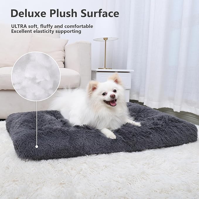 Vonabem Medium Dog Bed Crate Pad 30 inch, Washable Puppy Crate Beds for Medium Small Dogs Cats, Plush Soft Pet Beds, Dog Mats for Sleeping, Kennel Pad Dark Grey