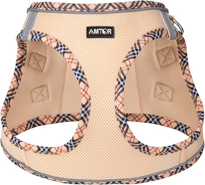 AMTOR Small Dog Harness with Leash Set, No Escape Easy Walk Puppy Harnesses for Training Walking, Step-in Reflective Soft Dogs Vest for XS S Medium Extra-Small Large Sized Dog(Beige,XXS)