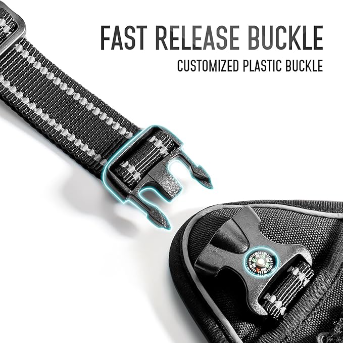 Tactical Dog Harness for Medium Large Dogs, Black Dog Harness with ID Card, Reflective Hiking Harness for Training Easy Control Dog Vest with Handle Black