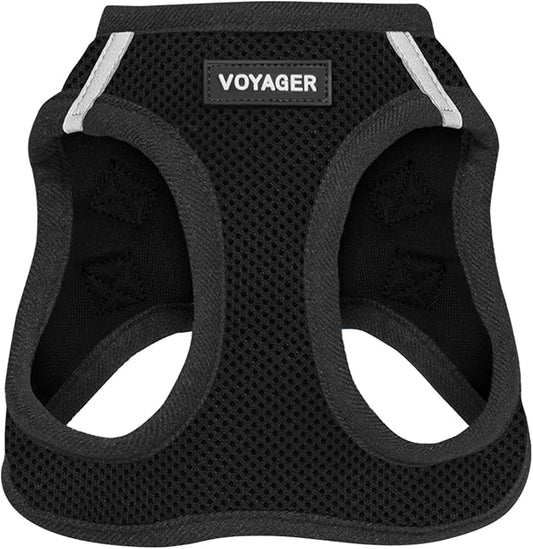 Voyager Step-in Air Dog Harness - All Weather Mesh, Reflective, No Pull Harness for Small, Medium Dogs, Cats - Secure with Hook & Loop Fastener, Buckle, Double D-Rings - Black, XXXS