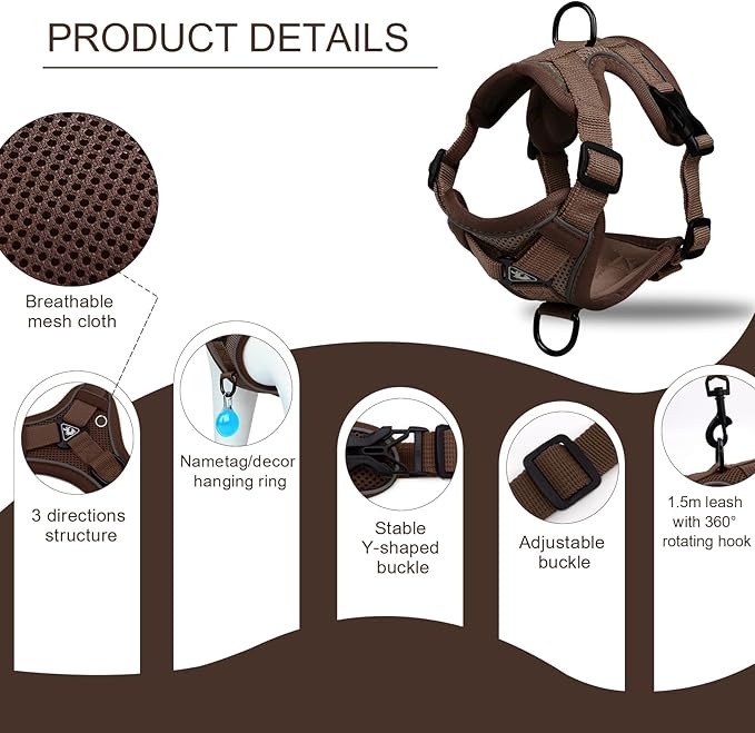 Vest Harness Leash Set for Small Dog Large Cat, Kitten Escape Proof Adjustable Jacket with Lead for Puppy Fat Cat Outdoor Walking, Soft Breathable Mesh Coat with Reflective Strip,XL Brown