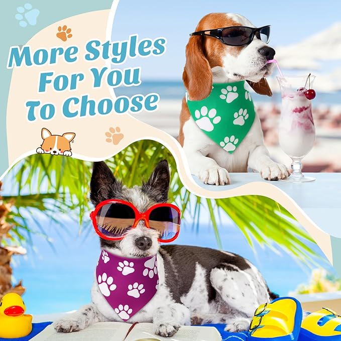Sanwuta 30 Pcs Paw Print Dog Bandanas Bulk Colorful Paw Bandanas for Dogs Pets Triangle Kerchief Bib Scarf for Puppy Small Medium Large Pets Costume Accessories