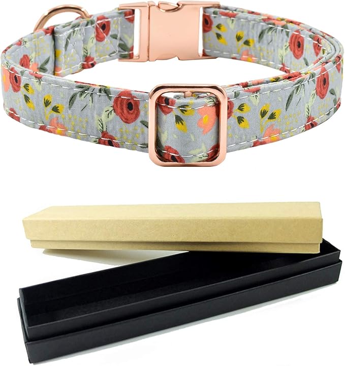 Metal Buckle Dog Collar, Durable Adjustable Dog Collar Soft for Small Medium Large Dogs (001-Flower11, L(15-23in))
