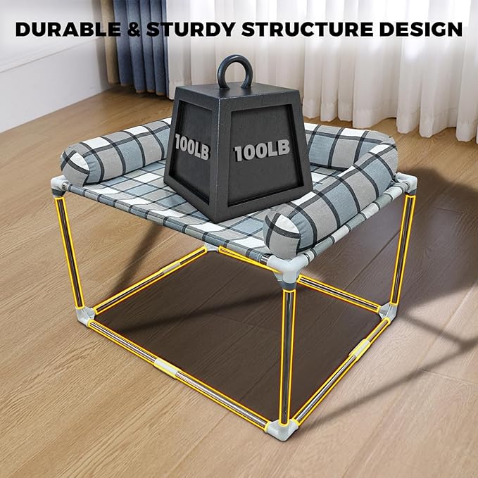 Bedside Cosleeper Pet Dog Bed - Dog Beds with Pillow Extension Attached to Human Bed Height Raised Pet Window Perch (34'' x 26'' x 20'')