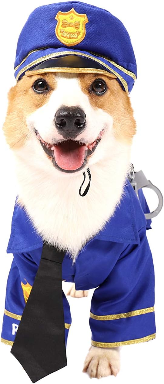 Spooktacular Creations Halloween Dog Pet Police Costume Shirt with Belt, Handcuffs, Walkie Talkie for Halloween Dress-up Party, Role Play, Carnival Cosplay, Holiday Decorations Clothes (Small)