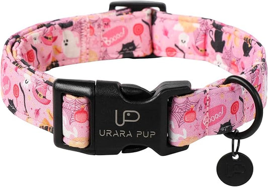 Halloween Dog Collar, Autumn Cotton Collar for Boys or Girls Dogs, Cute Pink Comfortable Pet Collar with Lightweight & Adjustable Plastic Buckle,Suitable for Small,Large Dogs
