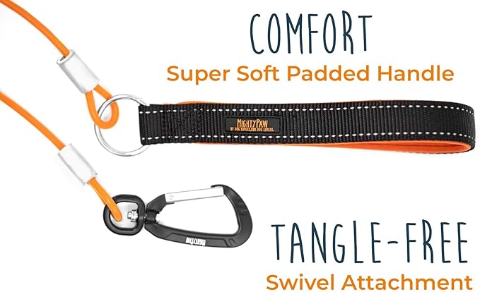Mighty Paw Dog Leash - Anti Biting Pets Leashes - Chew Proof Metal Cable - Ideal for Large Dogs and Teething Puppies - Braided Cord with Padded Handle - Six Foot - Orange