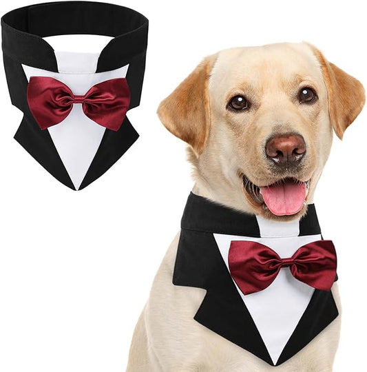 AOFITEE Formal Dog Tuxedo, Large Dog Wedding Bandana Collar with Bow Tie, Adjustable Birthday Costume Valentines Outfits, Bowtie for Large Party Tux Wedding Outfit, Black L