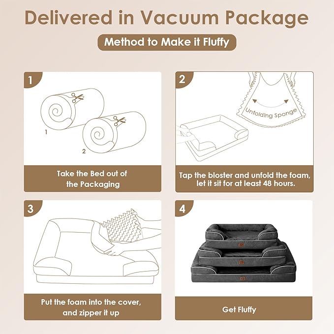 EHEYCIGA Orthopedic Dog Bed for Small Dogs, Waterproof Memory Foam Small Pet Beds with Sides, Non-Slip Bottom and Egg-Crate Foam Medium Dog Couch Bed with Washable Removable Cover, Dark Grey