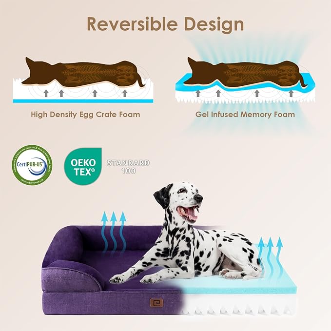 EHEYCIGA Orthopedic Dog Bed for Small Dogs, Waterproof Memory Foam Small Dog Beds with Sides, Non-Slip Bottom and Egg-Crate Foam Medium Pet Couch Bed with Washable Removable Cover, Purple