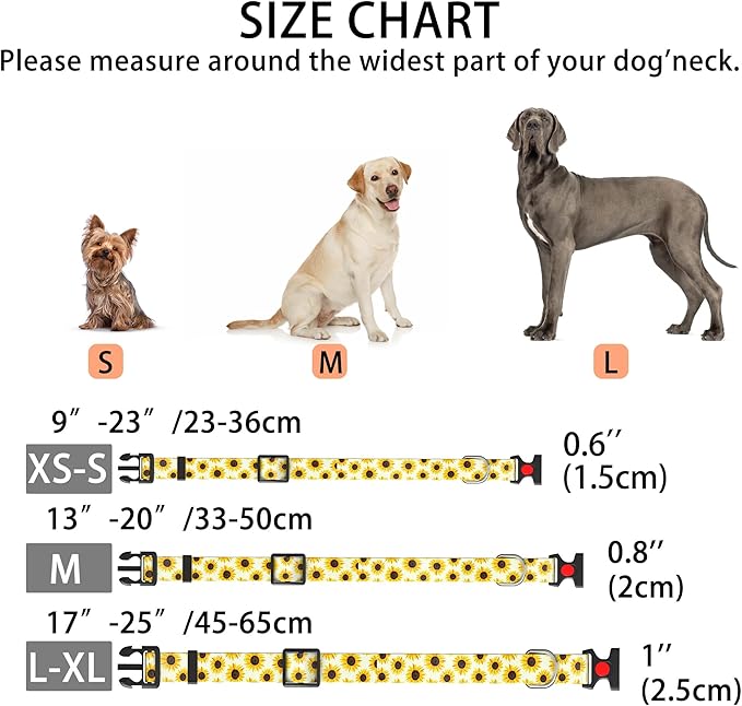 Cute Floral Dog Collar for Small Medium Large Dogs,Girl Female Dog Collars Soft Patterns Adjustable Pet Collar with Quick Release Safety Buckle for Puppy Breed Boy Dogs,Sunflower 2,S