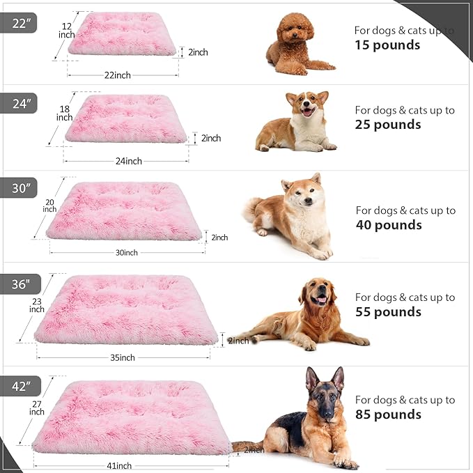 Vonabem Large Dog Bed Pink, Washable Pet Crate Pads for Large Medium Dogs, Plush Soft Girl Princess Puppy Beds Kennel Pad,Anti-Slip Dog Mats for Sleeping 36inch 35 * 23 inch