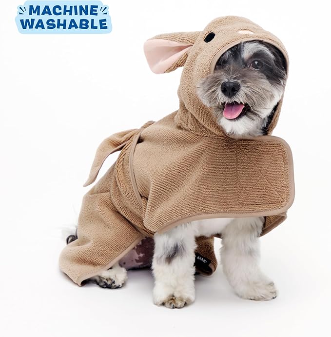 Barkbox Dog Bathrobe Fast Drying with Hook and Loop Closure & Wrap Tie Snuggle, Cute Dogs Clothes, Easy to Clean, Machine Washable, Dog Coats and Tumble Dry Low - Bunny, Small