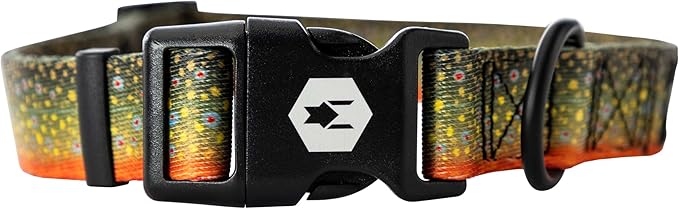 Wolfgang Heavy Duty, Adjustable Dog Collar with Quick Release Nylon Buckle for Walking & Training, BrookTrout Print, Small