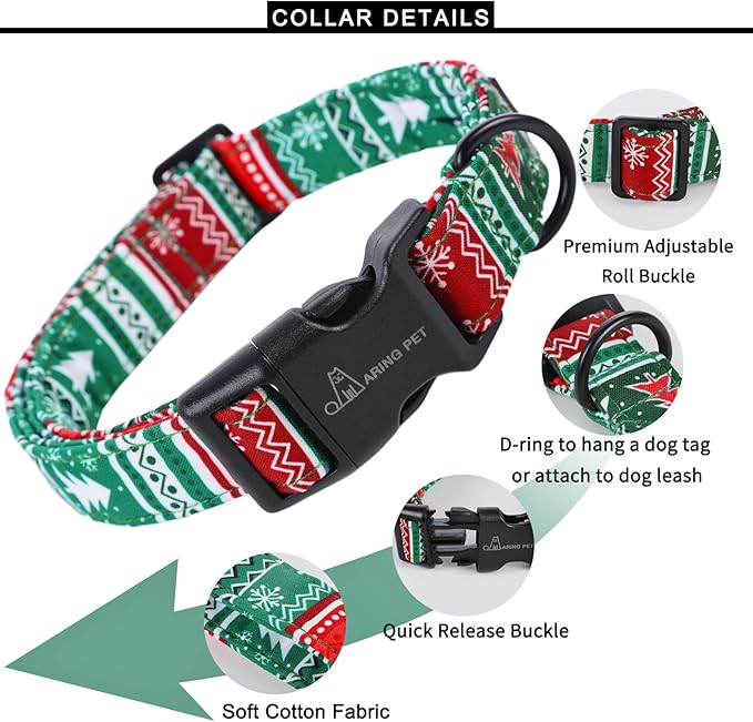 ARING PET Christmas Dog Collar-Cute Cotton Lightweight Dog Collars, Adjustable Christmas Pet Collars Puppy Collar with Quick Release Buckle