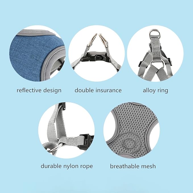 Dog Harness with Leash Set, Puppy Harnesses with Breathable Padded for Small Dogs Training and Running(XS, Gray)