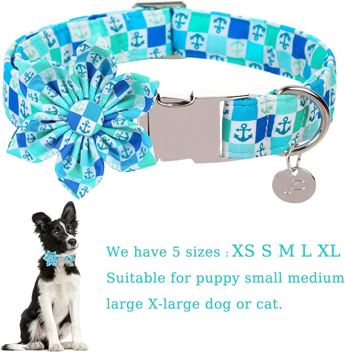 Dog Collar with Flower, Comfortable Cotton Summer Dog Flower Collar, Durable Metal Buckle Cute Pet Collar for Large Girl Boy Dog, L