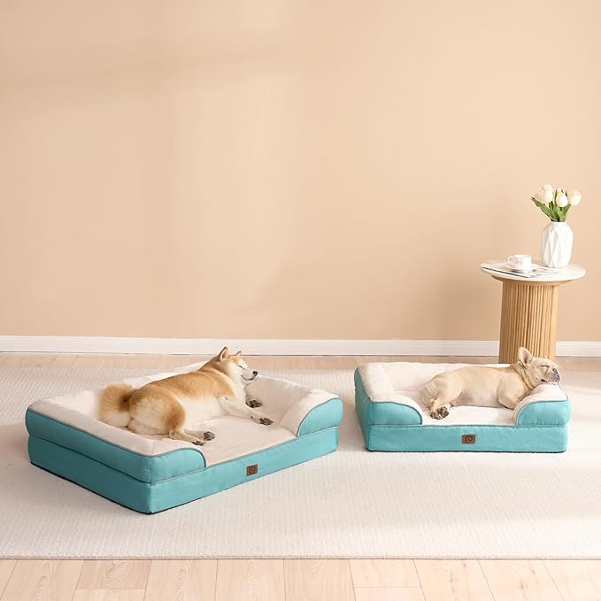 EHEYCIGA Orthopedic Dog Bed for Small Dogs, Waterproof Memory Foam Small Dog Beds with Sides, Non-Slip Bottom and Egg-Crate Foam Medium Pet Couch Bed with Washable Removable Cover, Turquoise Blue